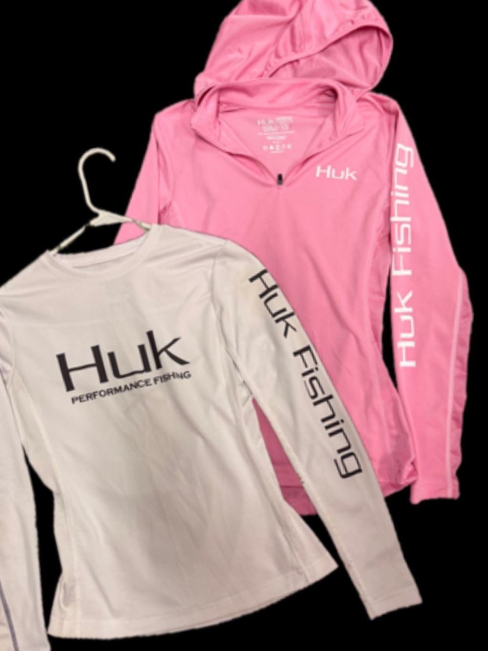 Huk women’s Long-Sleeve Performance Tops in Pink & White